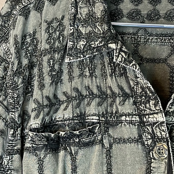 Chicos Design Embroidered Shacket Size 16 Jacket Metal Buttons Green - Picture 8 of 12